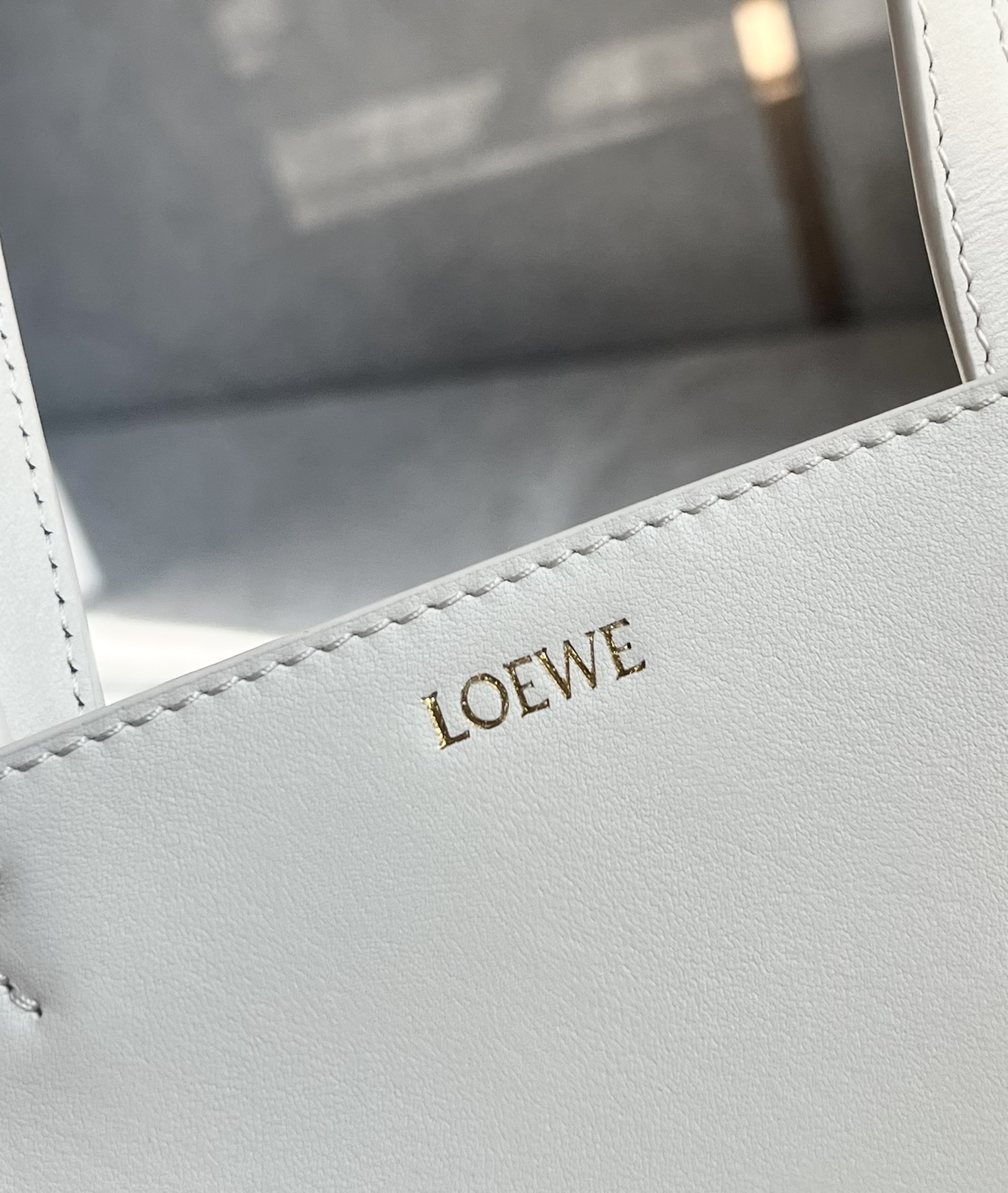 Loewe Mini Puzzle Fold Tote in Shiny Calfskin White/Beige